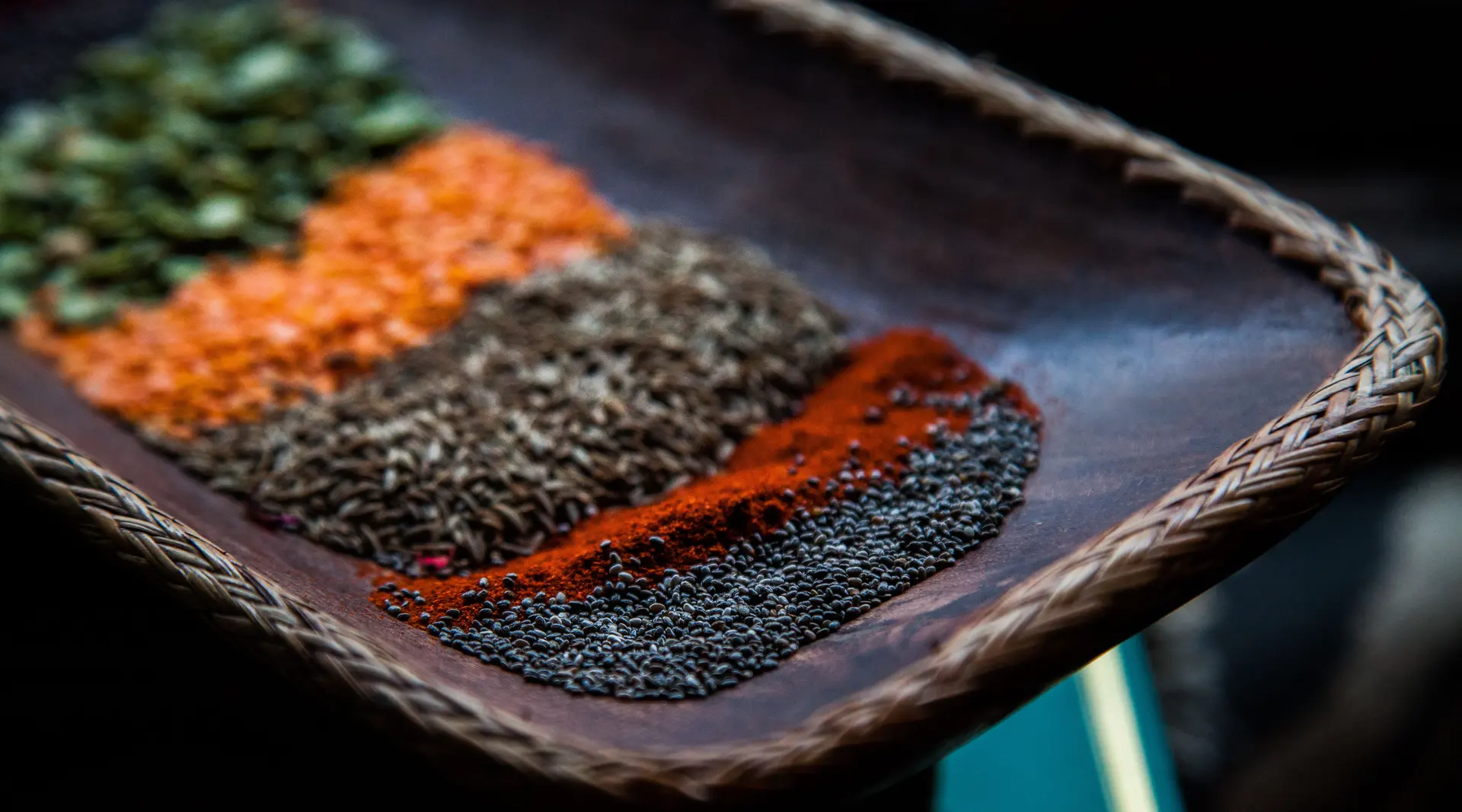 Ground spices in open bowls